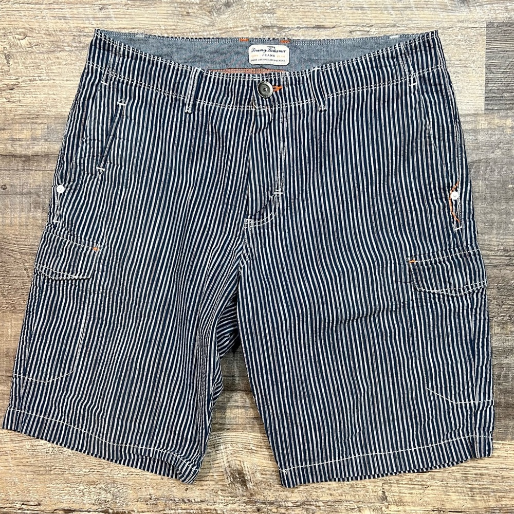 Tommy Bahama Men's Flat Front Shorts Blue Gray Striped Size 32 - Picture 8 of 8